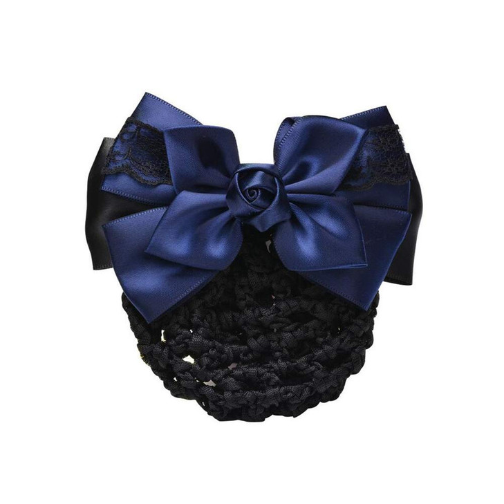 Women Hair Bun Cover Net Snood Hairnet Bowknot Decor Satin Bow Barrette French Hair Clip Bow Ribbon Flower Hair Accessories For Stewardess Banks Hote