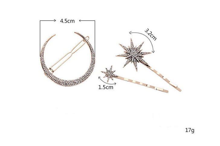 3 PCS Women Alloy Rhinestone Moon Snowflake Star Hair Clip Bobby Pins Hair Barrettes Beauty Hair Styling Accessories
