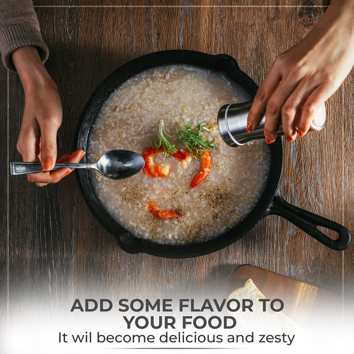 Salt Shaker or Pepper Shaker with Adjustable Pour Holes - Elegant Stainless Steel Spice Dispenser - Perfect for Himalayan, Table Salt, White and Blac