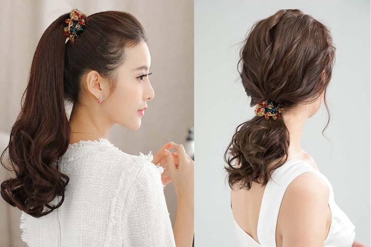 DORIS&JACKY Crystal Hair Tie Fancy Elastic Hair Bead Ponytail Holder Handmade Rhinstone Hair Accessories For Women And Girls (Pack of 5)