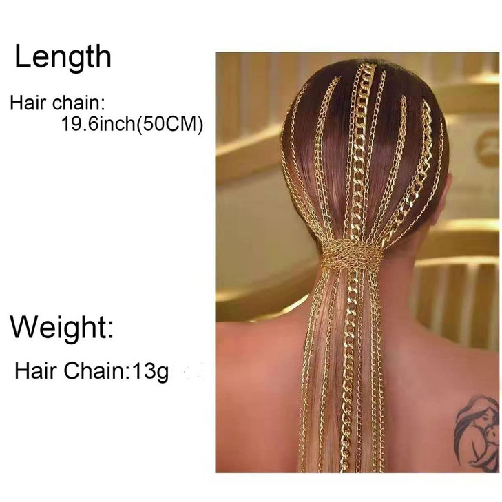 Chamvino 6PCS Punk Metal Gold Tassel Ponytail Multi-Strand Hair Chain Prom Party Hair Extension Chain with Clip for girls and women