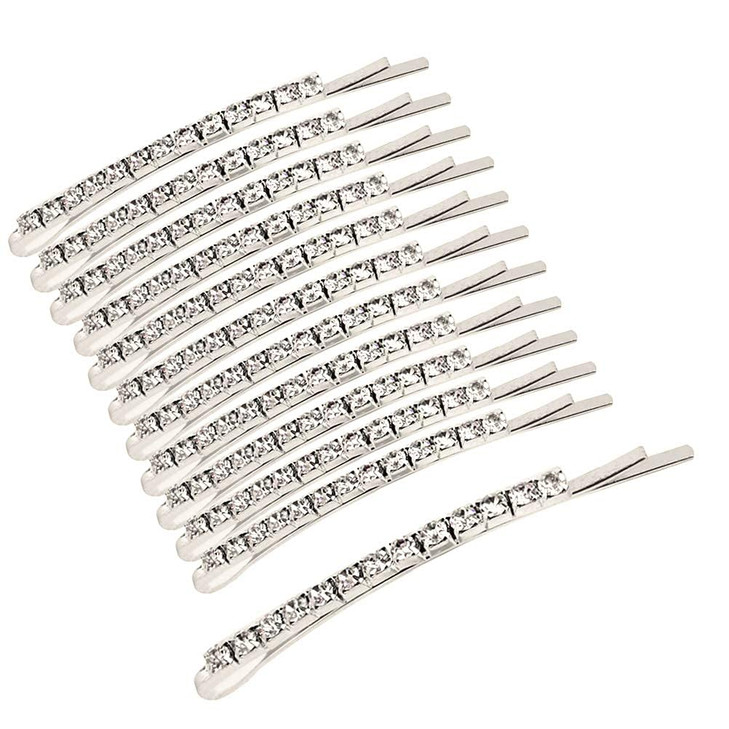 12 Pieces Rhinestone Bobby Pins, Silver Metal Hair Clips Diamond Bobby Pins Crystal Hair Pin for Prom Bridal Wedding Hair Accessories Gift Stocking S