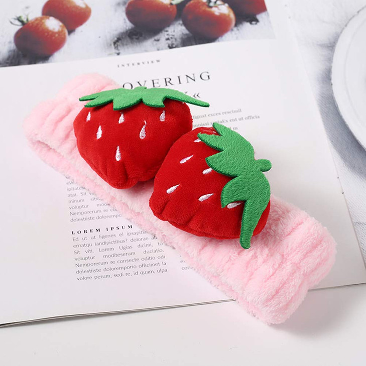 2 Pcs Cute Strawberry Headbands Soft Washing Face Makeup Hair Bands Elastic Spa Shower Yoga Sports Headwraps Hair Accessories for Women and Girls