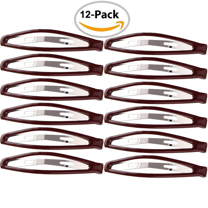 LONEEDY Pack of 12 Large Metal Stoving Varnish Hair Snap Clips, No-slip Hair Clips Barrettes For Women and Girl (Brown)