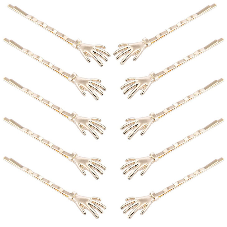 10Pcs Cute Spooky Skeleton Hands Bobby Pins Women Girls Halloween Hair Accessories, Gold