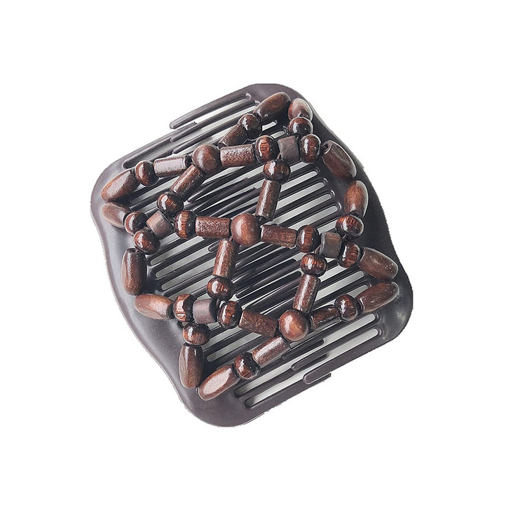 FXQHAN Magic Hair Side Combs for Women Wood Beaded Stretch Double Hair Side Combs Clips Bun Maker Hair Accessories