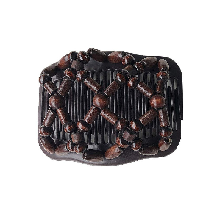 Lovef Women Magic Hair Combs Wood Beaded Stretch Double Side Combs Clips Bun Maker Hair Accessories (bead coffee 1)