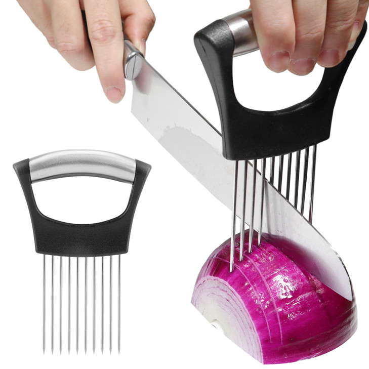 JAYVAR Onion Holder for Slicing, Onion Cutter Vegetable Chopper, Stainless Steel Tomato Slicer Vegetable Cutter for Potato, Avocados, Eggs, Food Slic