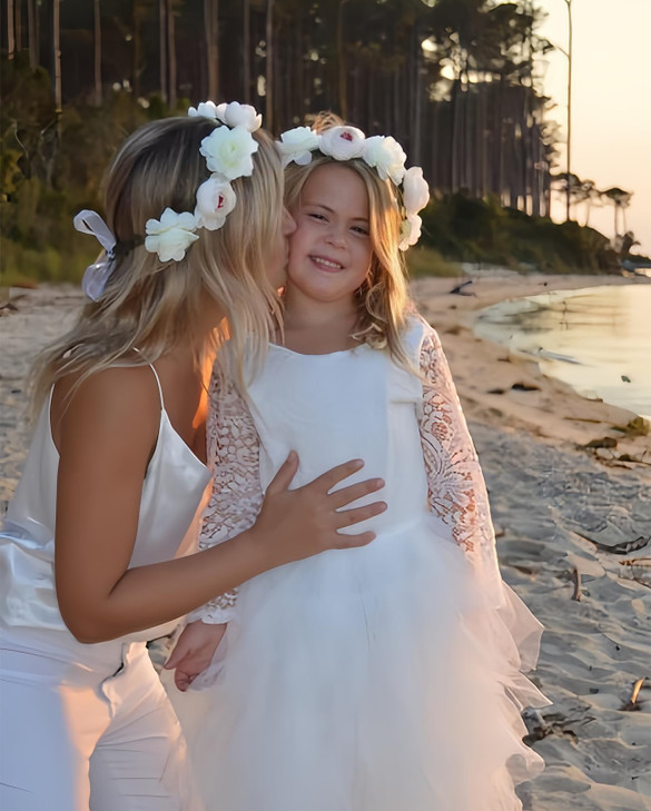 June Bloomy Women Rose Floral Crown Hair Wreath Leave Flower Headband with Adjustable Ribbon (White)