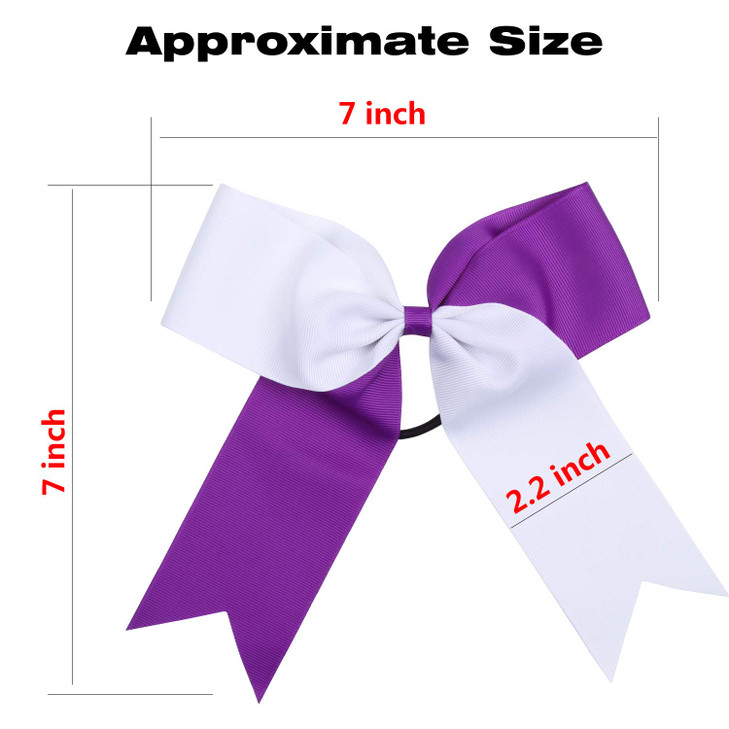 Cheerleading Bow Jumbo Cheer Bows 12 Pcs 7 Inch Ponytail Holder Cheerleader Bows Hair Tie (Purple/White)