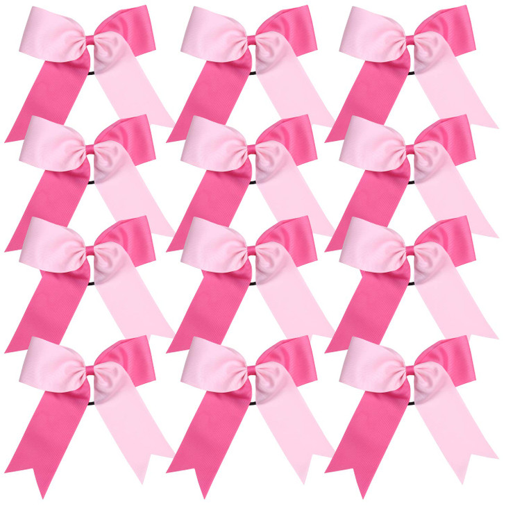 Cheerleading Bow Jumbo Cheer Bows 12 Pcs 7 Inch Ponytail Holder Cheerleader Bows Hair Tie (Pink/Hot Pink)