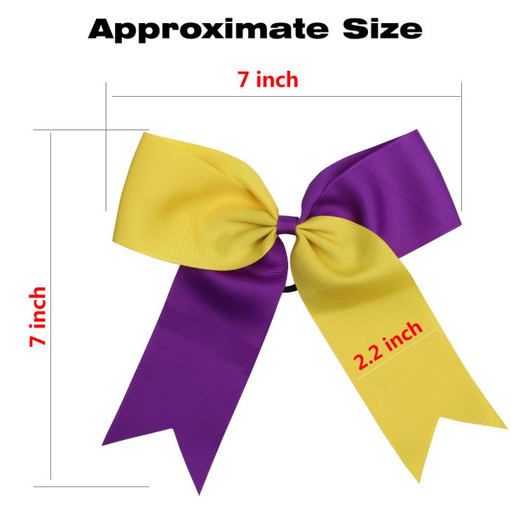 Cheerleading Bow Jumbo Cheer Bows 12 Pcs 7 Inch Ponytail Holder Cheerleader Bows Hair Tie (Yellow/Purple)