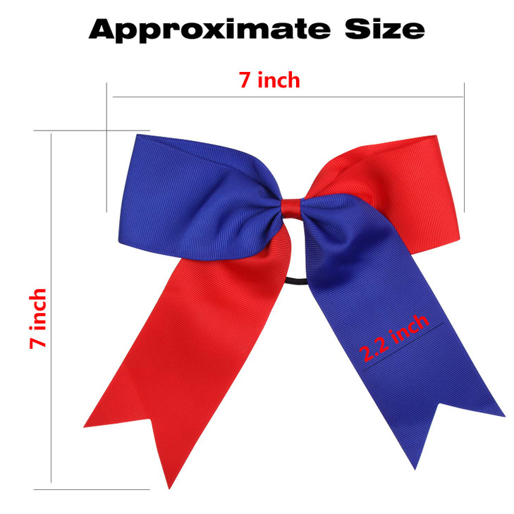 Cheerleading Bow Jumbo Cheer Bows 12 Pcs 7 Inch Ponytail Holder Cheerleader Bows Hair Tie (Red/Royal Blue)