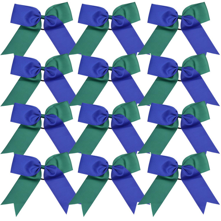 Cheerleading Bow Jumbo Cheer Bows 12 Pcs 7 Inch Ponytail Holder Cheerleader Bows Hair Tie (Royal Blue/Forest Green)