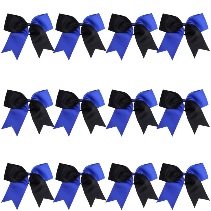 8 Inch 2 Colors Jumbo Cheerleader Bows Ponytail Holder Cheerleading Bows Hair (Royal blue/Black)