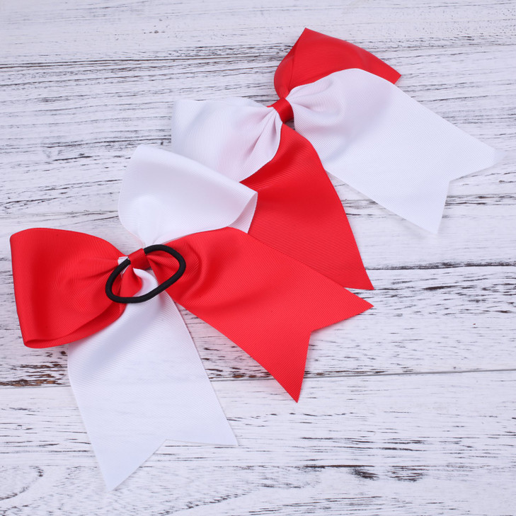 8 Inch 2 Colors Jumbo Cheerleader Bows Ponytail Holder Cheerleading Bows Hair 12 Pcs (Red/White)