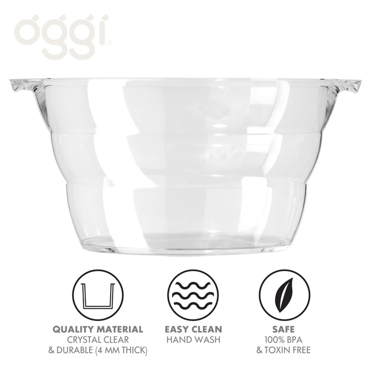 OGGI Acrylic Oval Party Tub - Clear Beverage Cooler w/Handles, Wine Cooler, Beer Chiller, Ideal Party Tubs for Drinks, Use Ice Tub for Indoor or Outd
