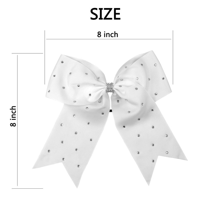 8 Inch Jumbo Cheerleader Bows with Bling Fling Rhinestones Ponytail Holder Cheerleading Bows Hair Tie 6 Pcs College(Navy Blue)