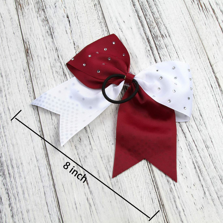 8 Inch 2 Colors Cheerleader Bows Ponytail Holder with Bling Fling Rhinestones Hair Tie Cheerleading Bows 6 Pcs (Orange/Royal Blue)