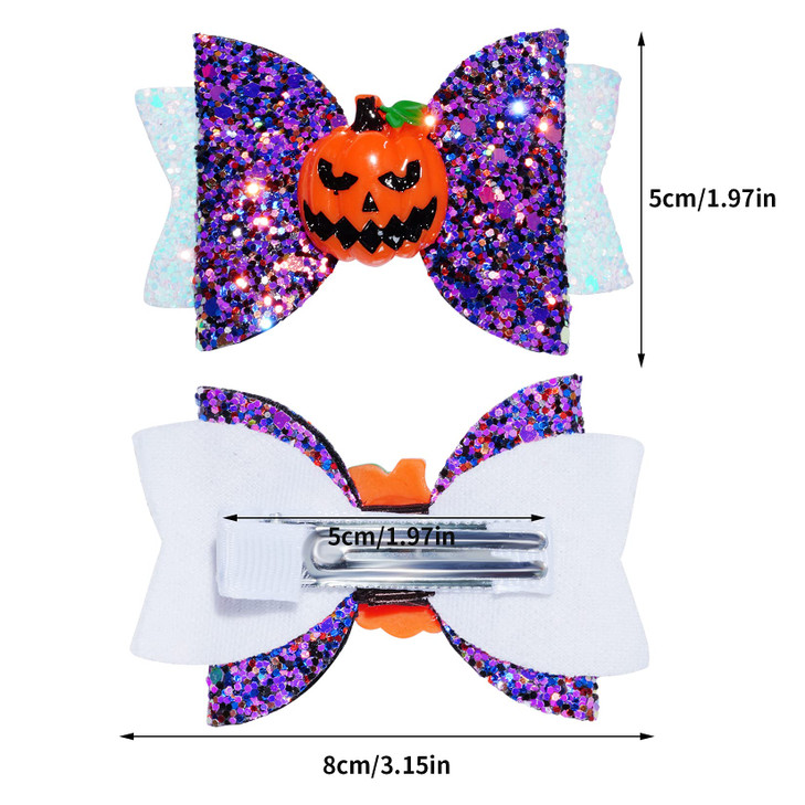 Haakong 8Pcs Halloween Hair Accessories Headdress Halloween Glitter Bows Spider Hair Clip Pumpkin Hair Bow Ghost Hair Barrette Glitter Hair Clip Girl