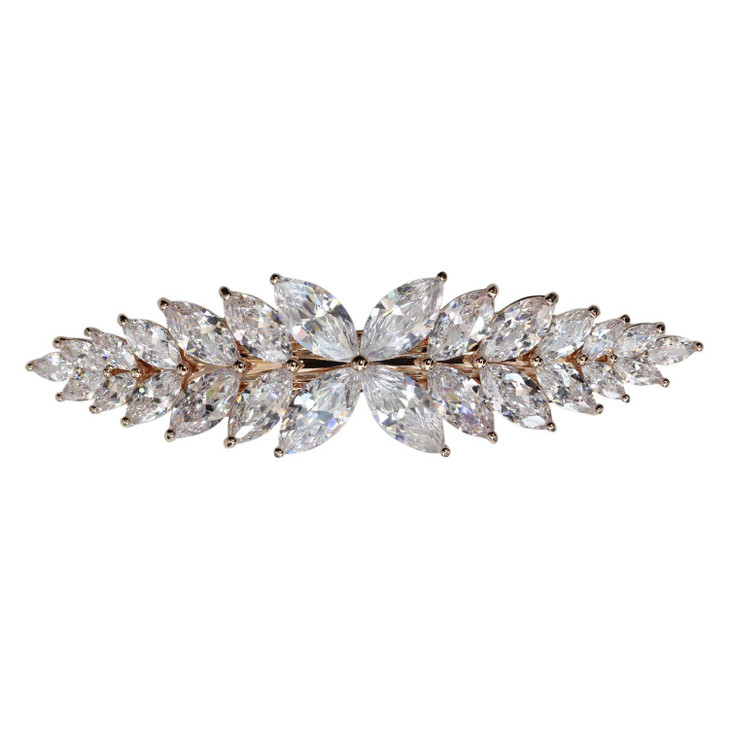 Faship Sparkling Clear CZ Crystal Floral Hair Barrette Clip