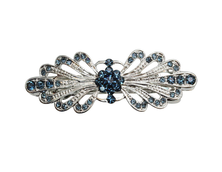 Faship Gorgeous Navy Blue Rhinestone Crystal Small Floral Hair Barrette Clip