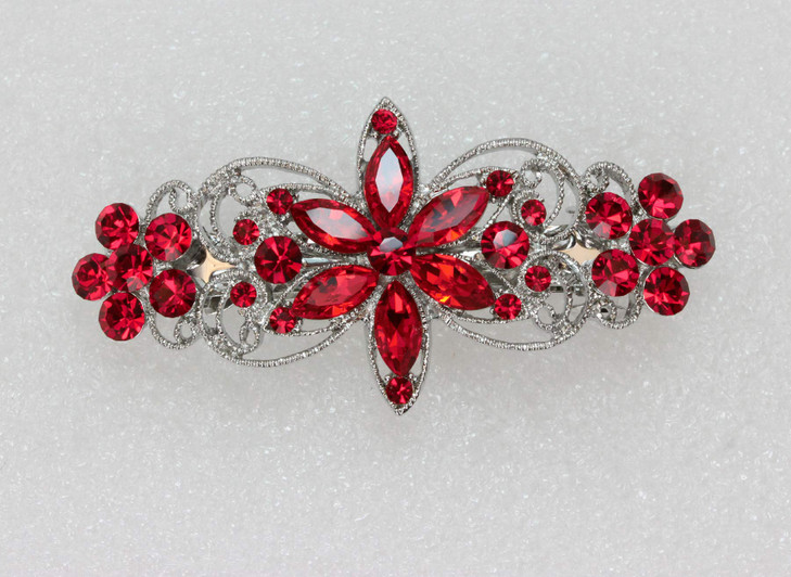 Faship Gorgeous Red Rhinestone Crystal Flora Hair Barrette Clip