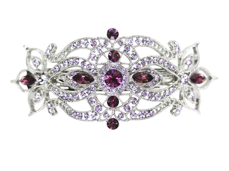 Faship Gorgeous Purple Rhinestone Crystal Big Floral Hair Barrette