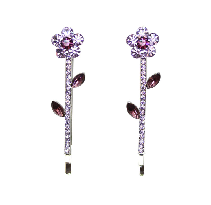 Faship A Pair Of Purple Rhinestone Crystal Floral Hair Clips 2 Pcs Pins