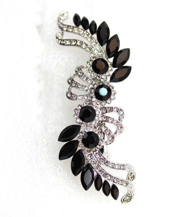 Faship Gorgeous Black Crystal Flower hair Barrette Clip