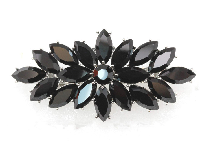 Faship Gorgeous Black Rhinestone Crystal Floral Hair Barrette Clip
