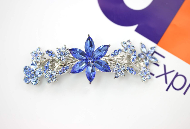 Faship Gorgeous Blue Crystal Floral Hair Barrette