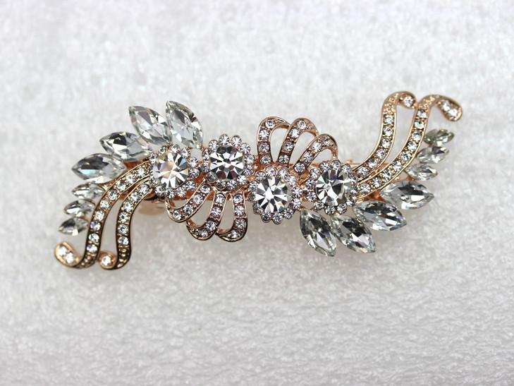 Faship Gorgeous Clear Crystal Floral Hair Barrette Clip