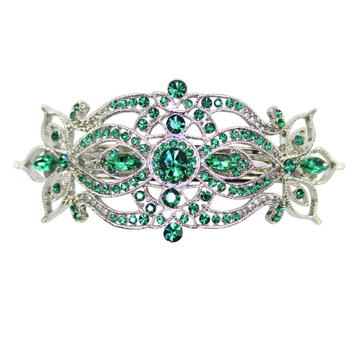 Faship Gorgeous Green Rhinestone Crystal Big Floral Hair Barrette