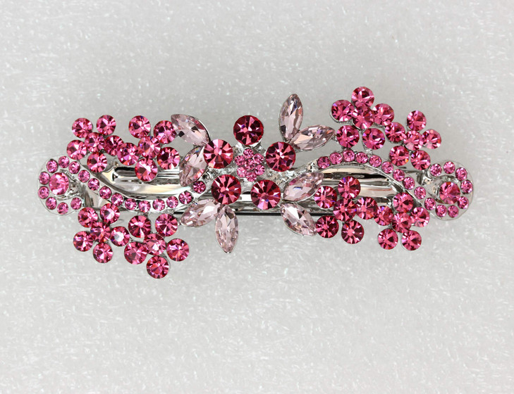 Faship Gorgeous Pink Floral Crystal Hair Barrette Clip