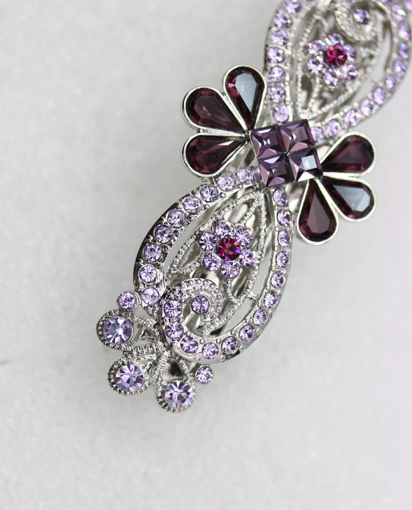Faship Purple Rhinestone Crystal Floral Hair Barrette Clip
