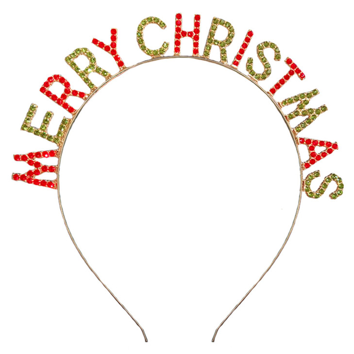 Merry Christmas Rhinestone Headband Xmas Crystal Hair Hoops Women Headpiece Hairband Hair Bands Headdress Cosplay Dress Up Masquerade Holiday Festiva