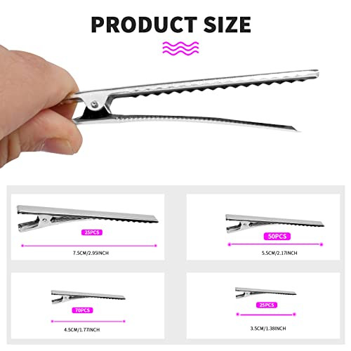 WSYUB 170 Pcs Alligator Hair Clips for Bows, Silver Bulk Duck Bill Hair Clips, 4 Sizes, Styling Clips for Thick &Thin Hair or DIY Bows Make