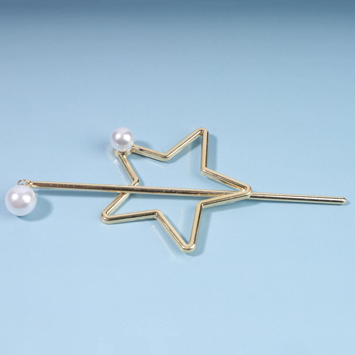 Yheakne Star Pearl Hair Slide Clip Hollow Star Gold Hair Holder Clip Pin Vintage Hair Slide Pin Bun Holder Alloy Hair Clip Decorative Hair Accessorie