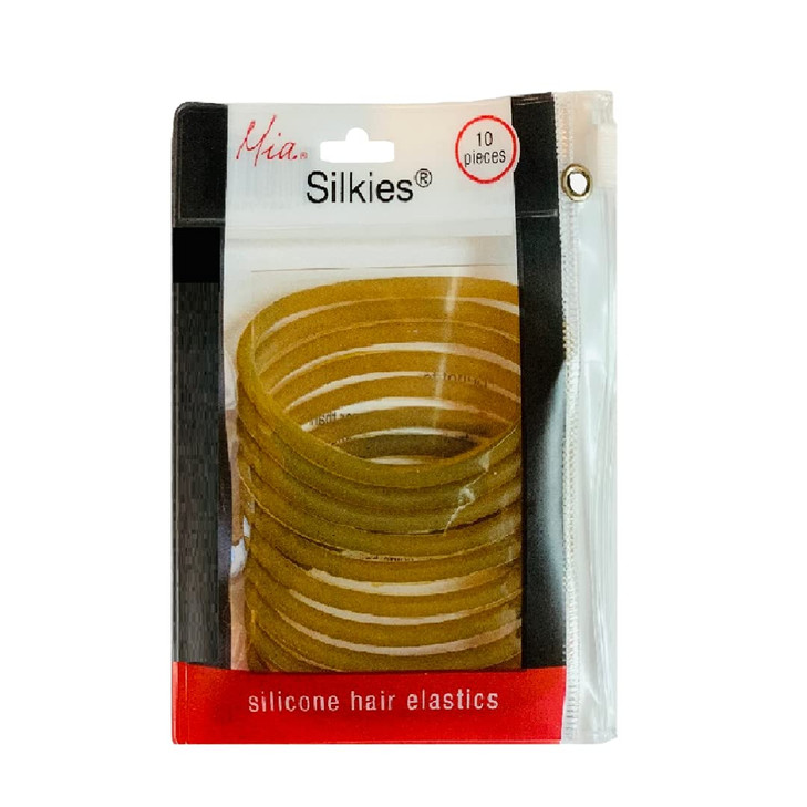 Mia Silkies Silicone Hair Elastics, Hair Ties, Hair Rubber Bands for Thick Hair, Wet Hair, Women, Athletes, Teens - Translucent Brown 10pcs