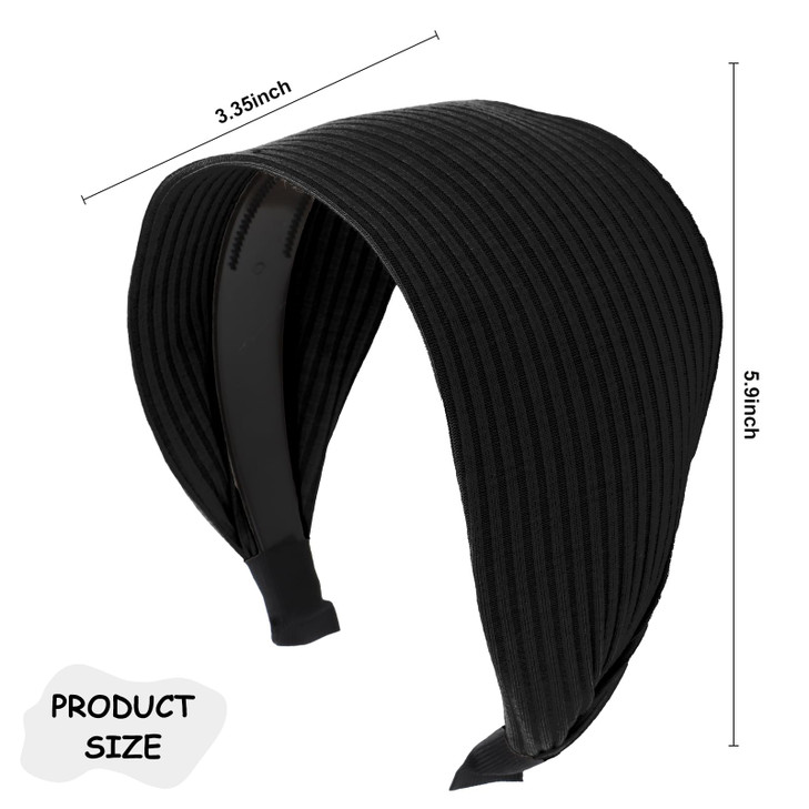 ACO-UINT Black Headband for Women, Boho Wide Headbands Thick Headbands with Teeth, Large Head Bands for Women's Hair Turban Hairbands Hair Accessorie