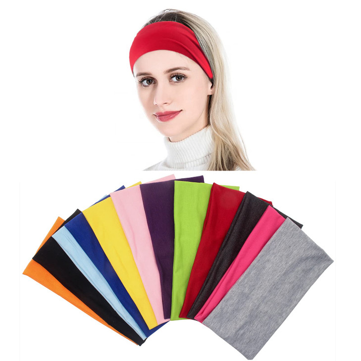 Yeshan Pack of 12 Wide 5 Inch Wicking Stretchy Athletic Bandana Headbands/Head wrap/Yoga Headband/Head Scarf/Best Looking Hairband for Sports or Fash