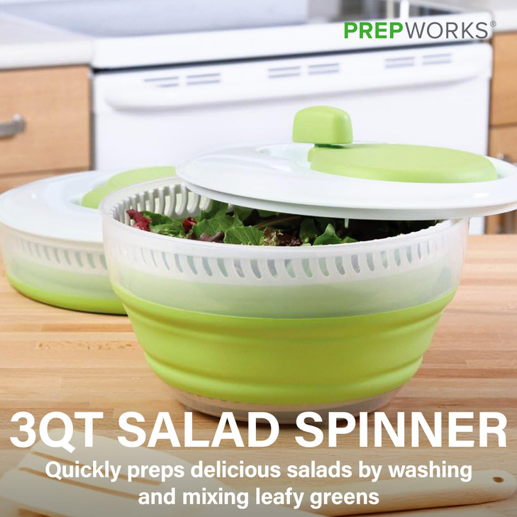 PrepWorks 3 Qt Collapsible Salad Spinner  Space-Saving, Easy-to-Use, BPA-Free, for Quick Salad Washing & Drying, Dishwasher Safe