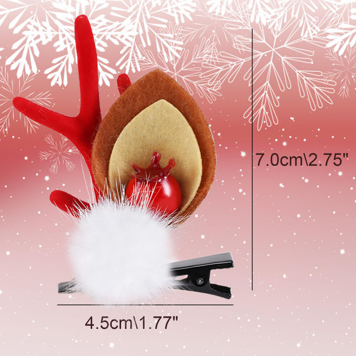 Boobeen Christmas Hair Clip - 2 Pairs Cute Reindeer Antlers Ears Hair Accessory Antlers Headdress Hairpin for Christmas Party (Christmas 16-18)