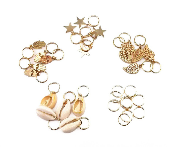 yueton 30pcs Gold Ring Shell Hands Leaves Star Pendant Rings Set Hair Clip Headband Hair Accessories
