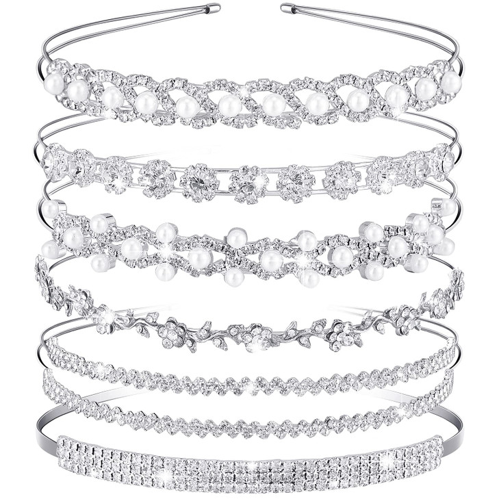 6 Pieces Rhinestones Wedding Headbands Crystal Flower Girl Leaves Crown Headband Tiara Women's Faux Pearl Rhinestones Princess Hairband Headdress for