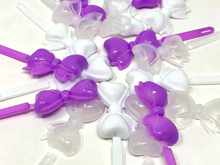 Tara Girls Super Cute Self Hinge Plastic Mulit Design Hair Barrettes Selection. 20pc white clear purple mix bow shape.