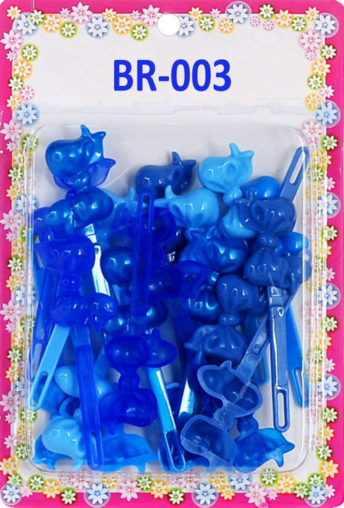 Tara Girls Super Cute Self Hinge Plastic Mulit Design Hair Barrettes Selection. 20 pc blue mix color bow shape.