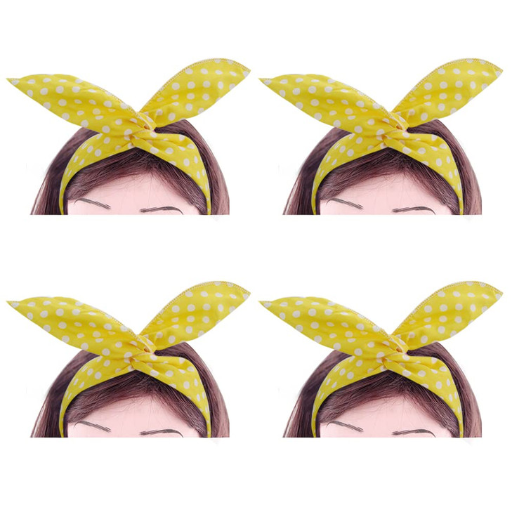 AHONEY 4PCS Yellow Headband for Girls and Women Polka Dot Headbands Retro 50s Hair Bow Wire Headband Vintage Hairband Hair Accessories (Yellow)