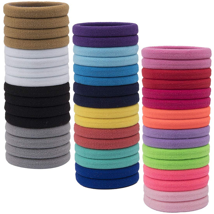 XIMA 60pcs Nylon Elastic Hair Ties Hair Ties Bands Rope No Crease Elastic Fabric Large Stretch Ouchless Ponytail Holders (60pcs-Mix 20colors(HT007))
